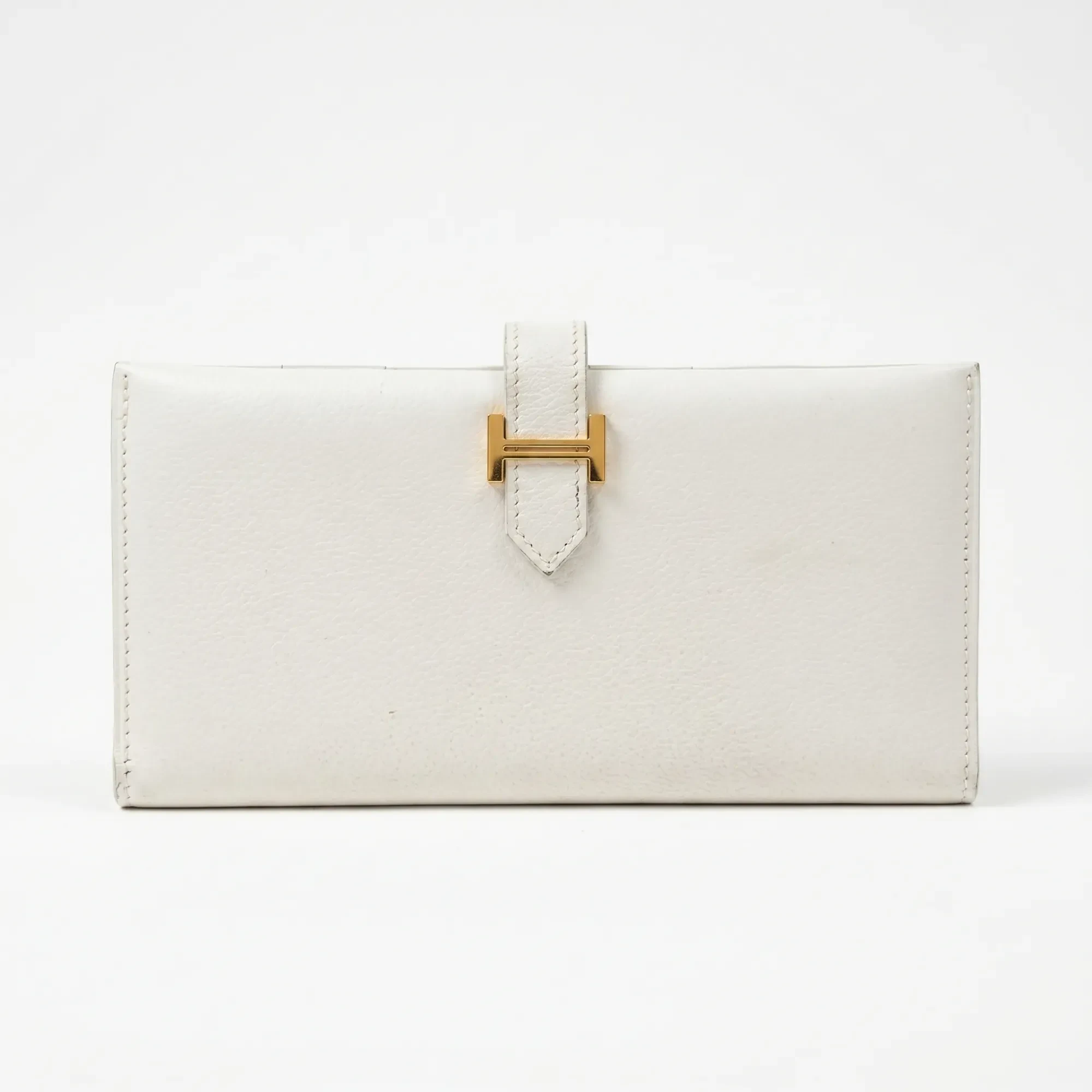 Hermès Hermès Béarn Long Wallet — White / Pearl Grey, Gold H - detail view