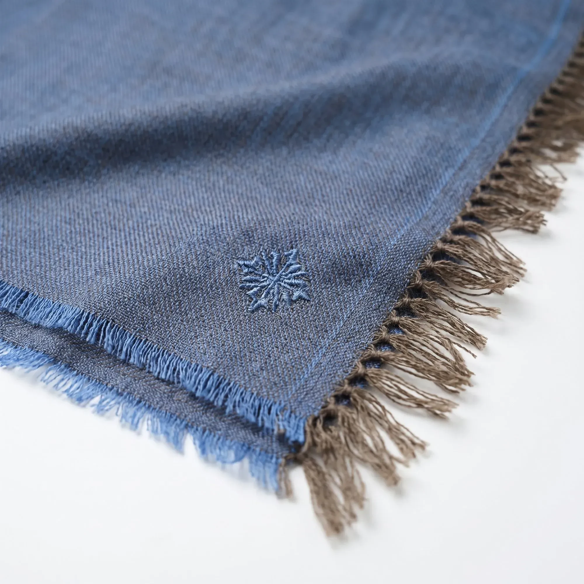  Blue Fringed Cashmere Stole - detail view