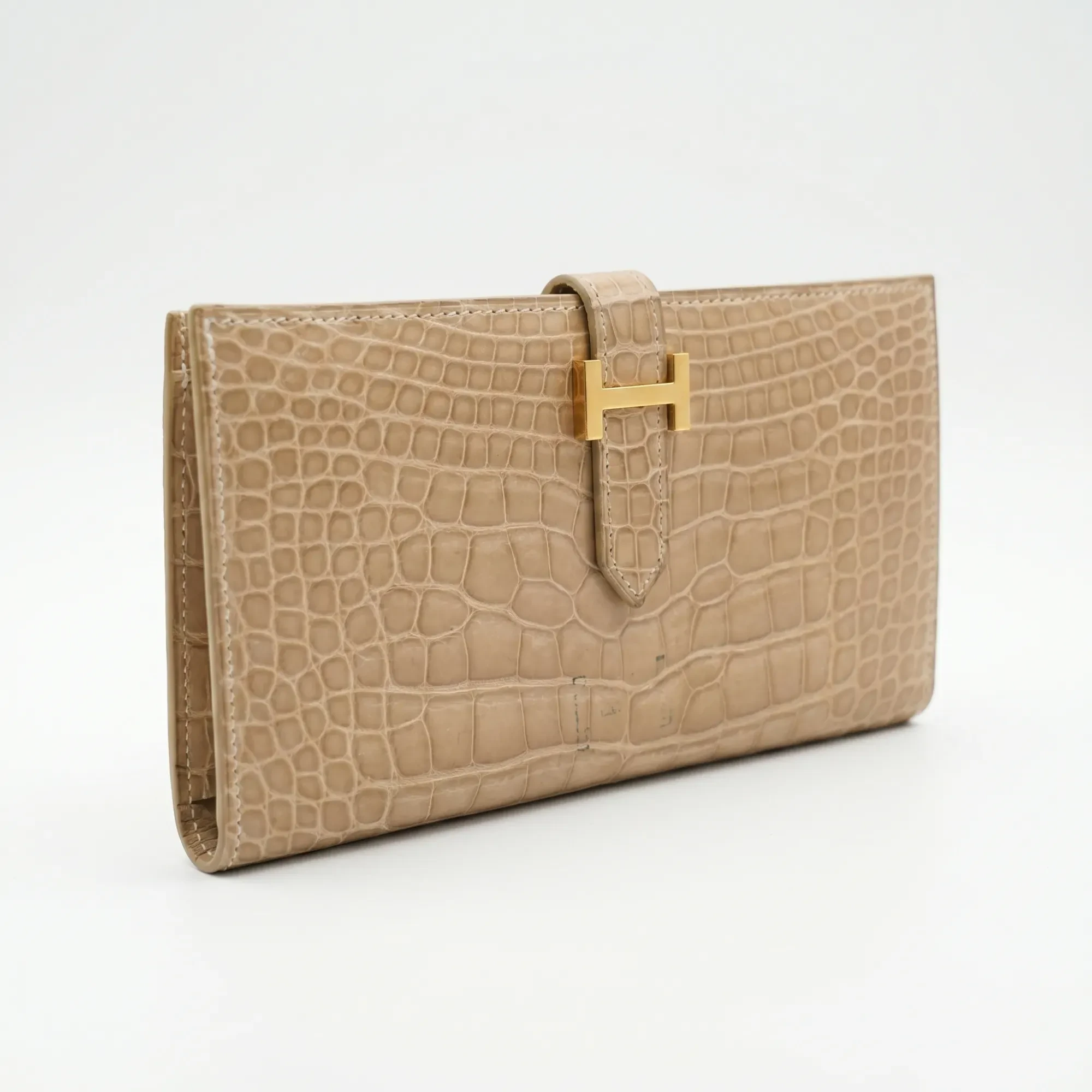 Hermès Hermès Béarn Long Wallet — Beige Alligator, Gold H - detail view